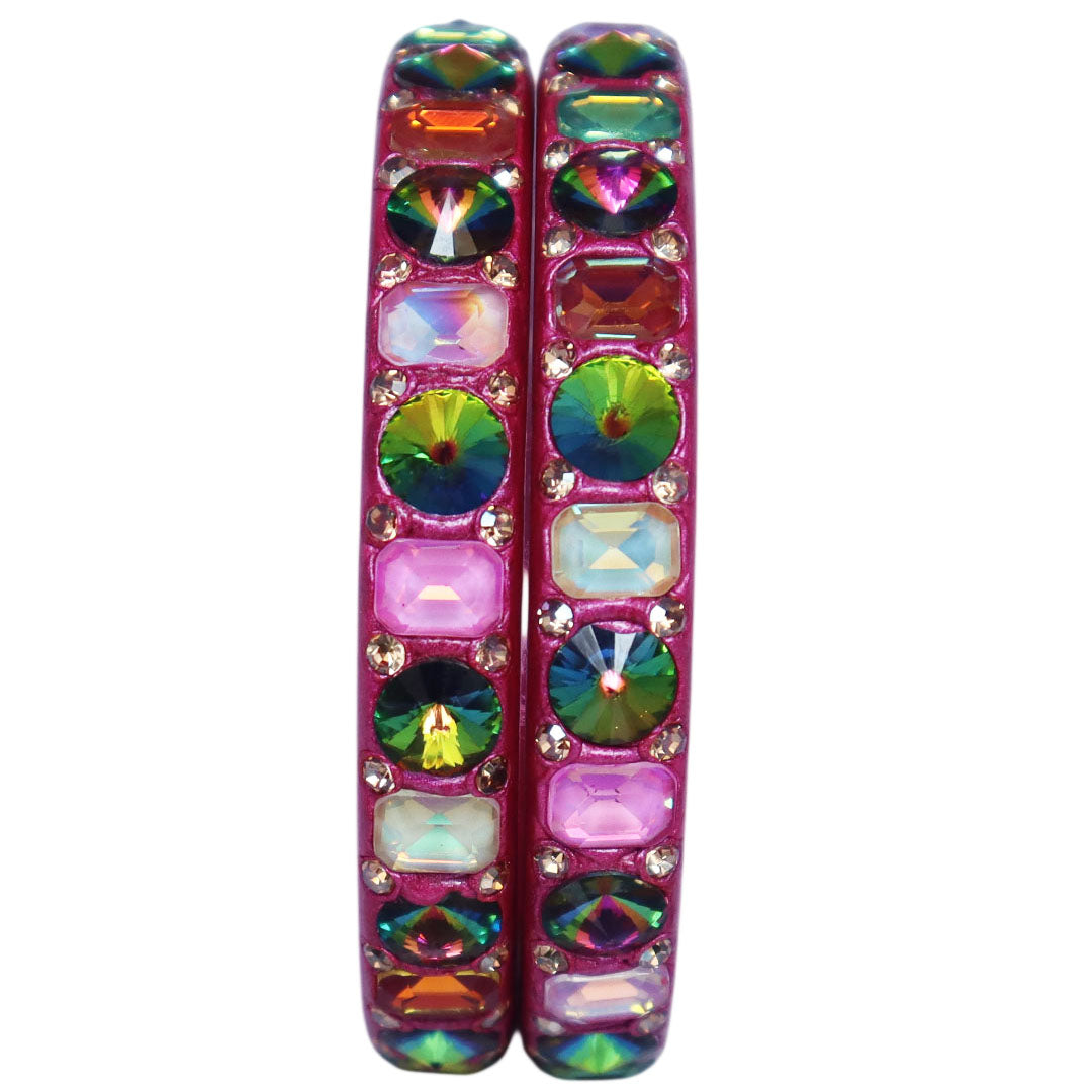 Colorful Traditional Rajasthani Lac Bangles | Handcrafted AD Stone Bangles Set of 2