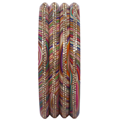 Rajasthani Lahariya Lac Bangles Set with Rhinestone Work by TAJ BRIDAL STORE