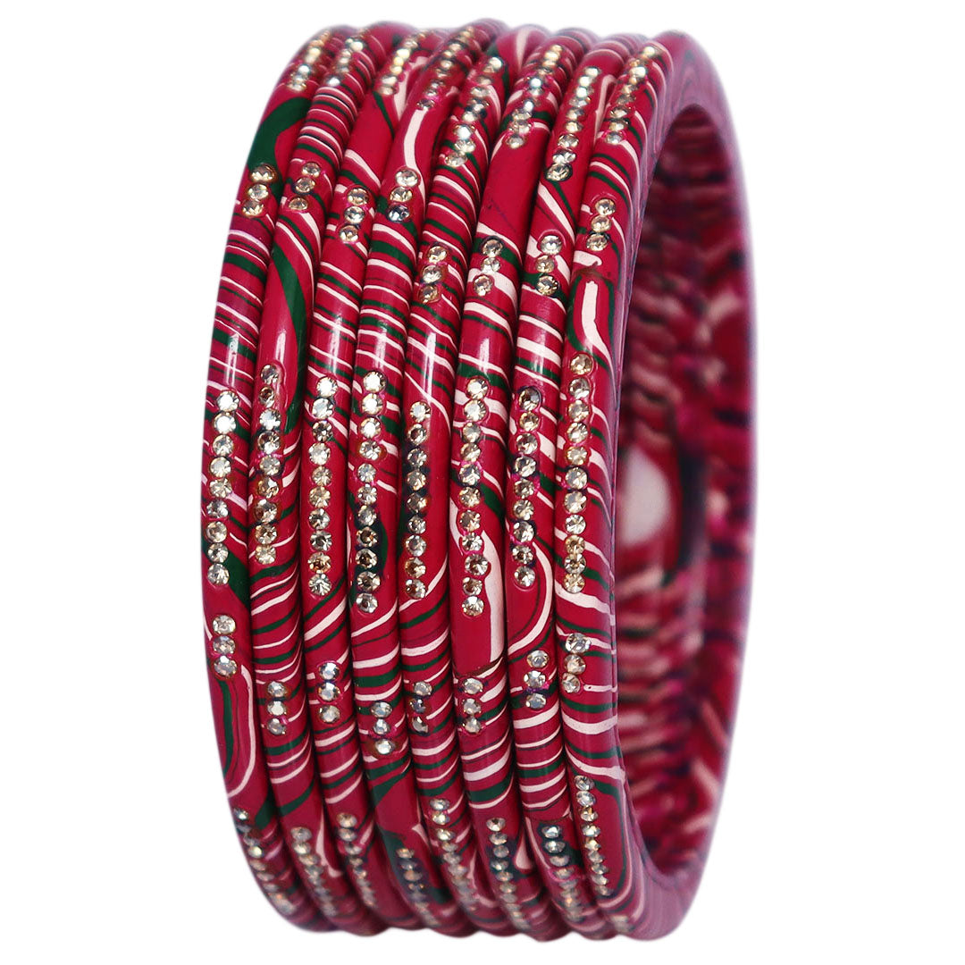 Traditional Handmade Pure Lac Bangles Set for Women in Multicolor Leheriya Pattern