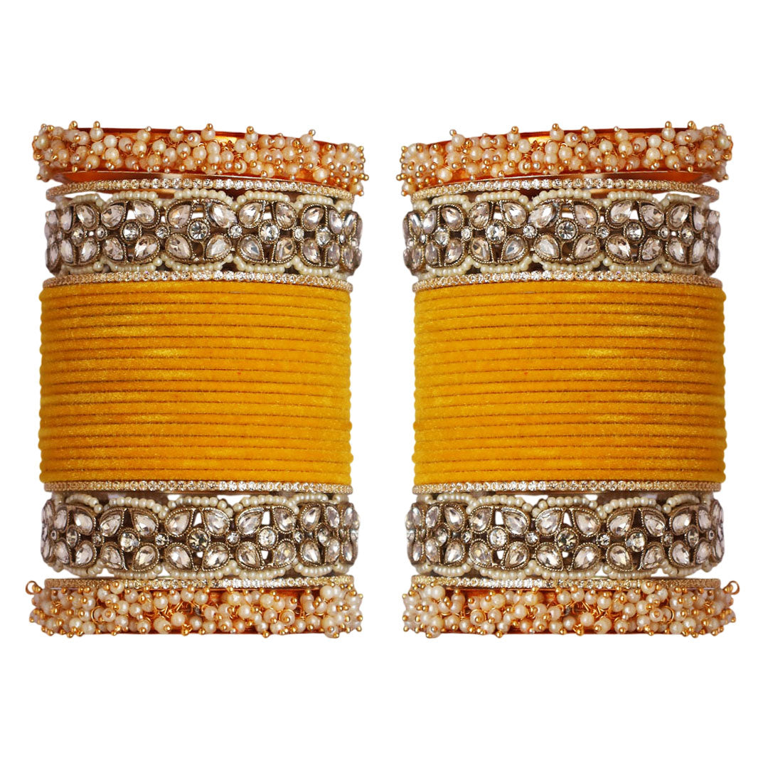 Premium Bridal Metal Bangles – Kundan Stone & Pearl Embellished