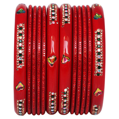 Jaipuri Lac Short Bangles with Heart Shape Kundan & Rhinestones