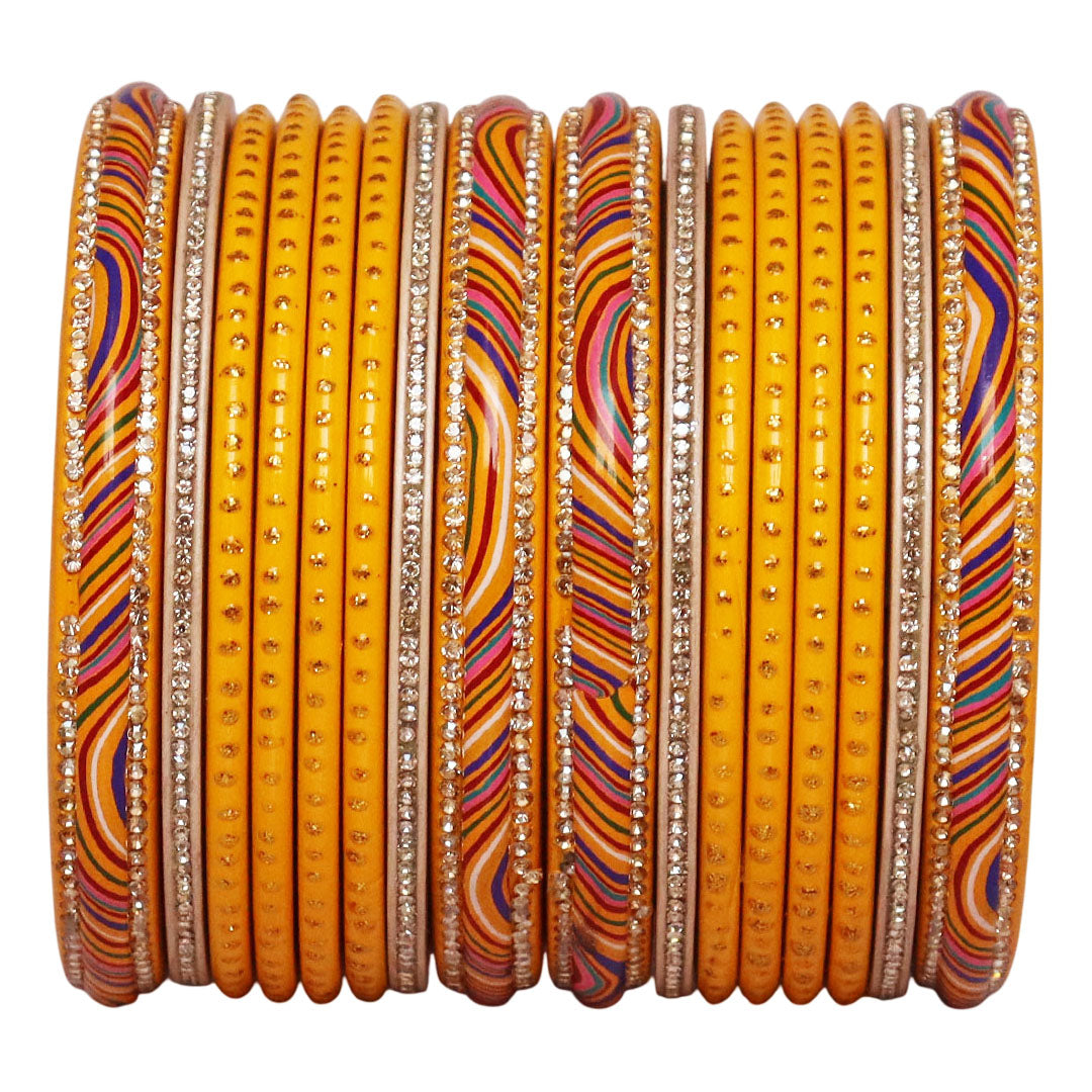 Stylish Rajasthani Lac Short Bangles Set with Lahariya & Boond Design