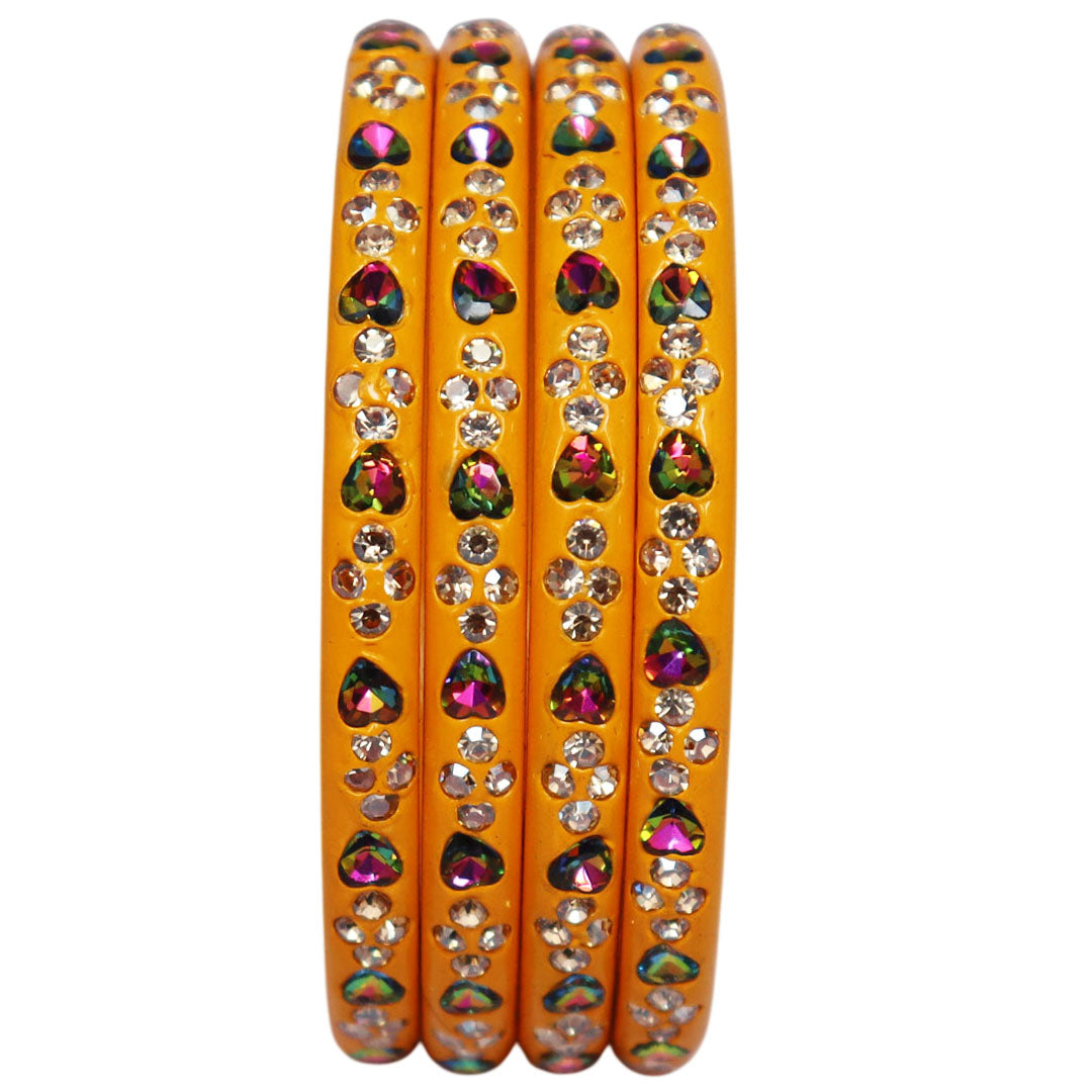 Rajasthani Handmade Lac Bangles with Multicolour Heart-Shaped Stones and Rhinestone Work by TAJ BRIDAL STORE