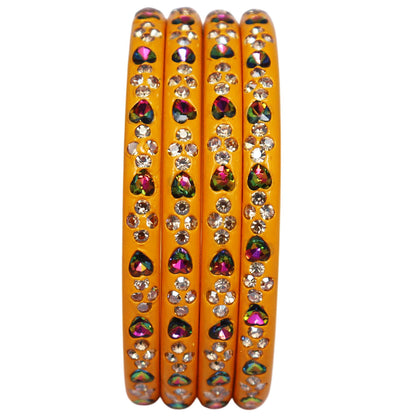 Rajasthani Handmade Lac Bangles with Multicolour Heart-Shaped Stones and Rhinestone Work by TAJ BRIDAL STORE
