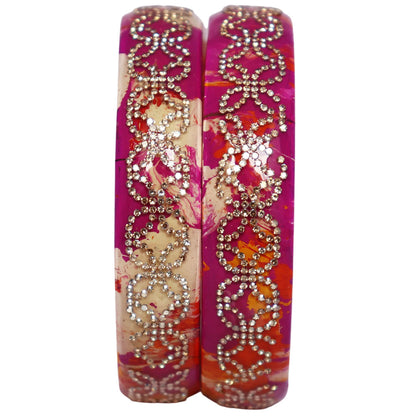 Premium Lac Bangles for Women | Multicolor Marble Finish Rhinestone Traditional Rajasthani Bangles By TAJ BRIDAL STORE
