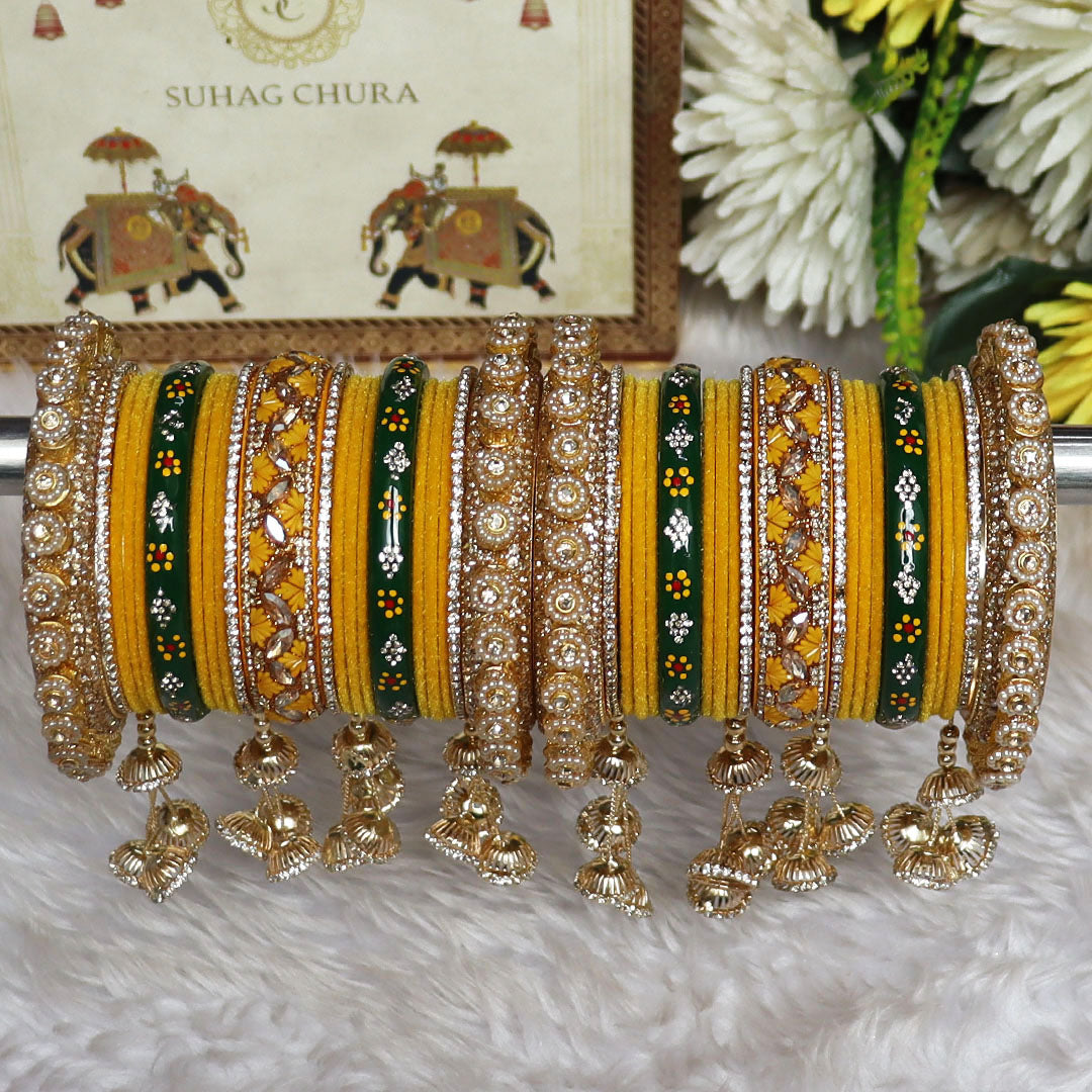 Premium Raksha Bandhan Special Bangles Set in Yellow-Green Combination