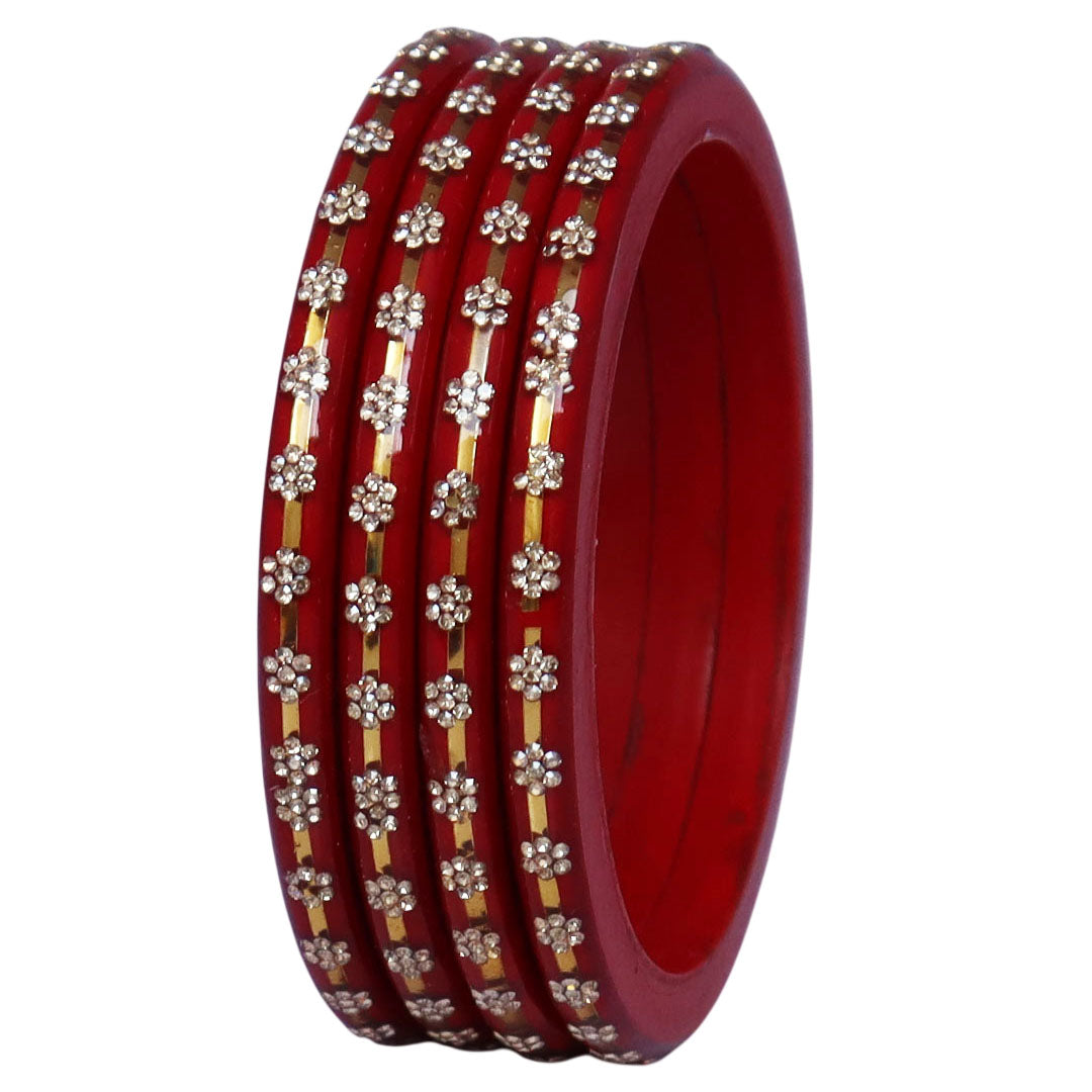 Classic Rajasthani Lac Bangles with Sparkling Flower Stones