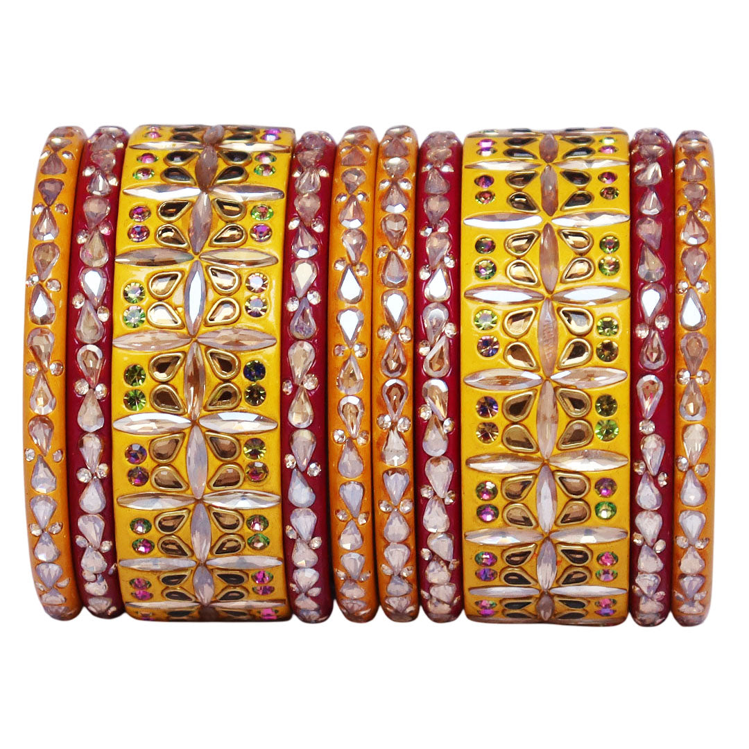 Stylish Short Lac Bangles Set With Latest Kundan-Rhinestones Design