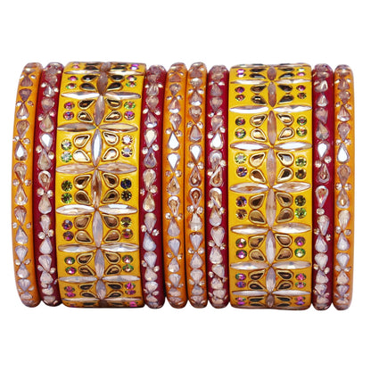 Stylish Short Lac Bangles Set With Latest Kundan-Rhinestones Design