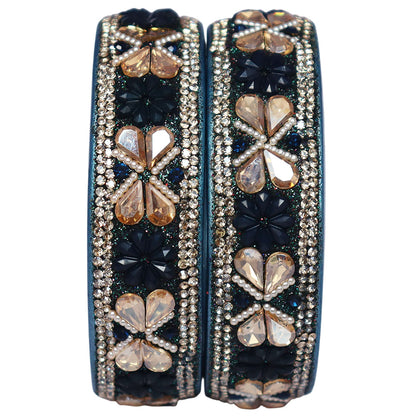 Designer Kundan Lac Bangles with Floral Rhinestones & Pearl Work by TAJ BRIDAL STORE