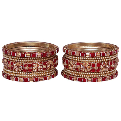 Designer Metal Short Bangles for Wedding with Kundan & Pearl Work