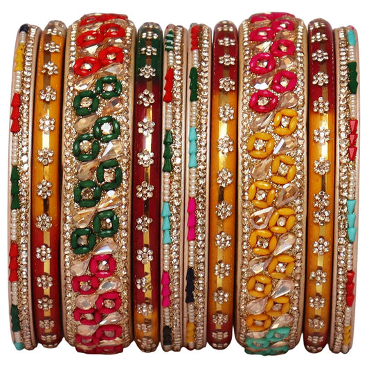 Fancy Jaipuri Lac Short Bangles Set with Kundan & Beads Design