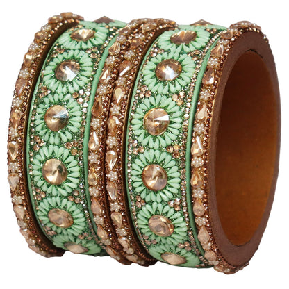 Beautiful Lac Bangles Set with Floral Stone Design for Brides