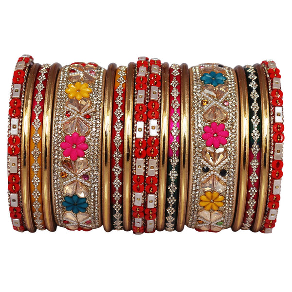 Premium Rajasthani Lac Bangles with Floral Kundan & Rhinestone Work by TAJ BRIDAL STORE