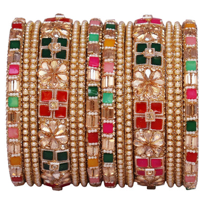 Designer Metal Short Bangles for Wedding with Kundan & Pearl Work
