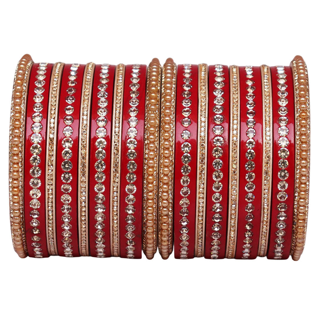 Rajasthani Lac Bangles Set with Rhinestone & Synthetic Beads Work