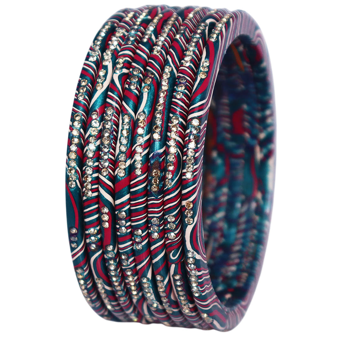 Authentic Handmade Jaipuri Leheriya Lac Bangles with Premium Rhinestone Detailing