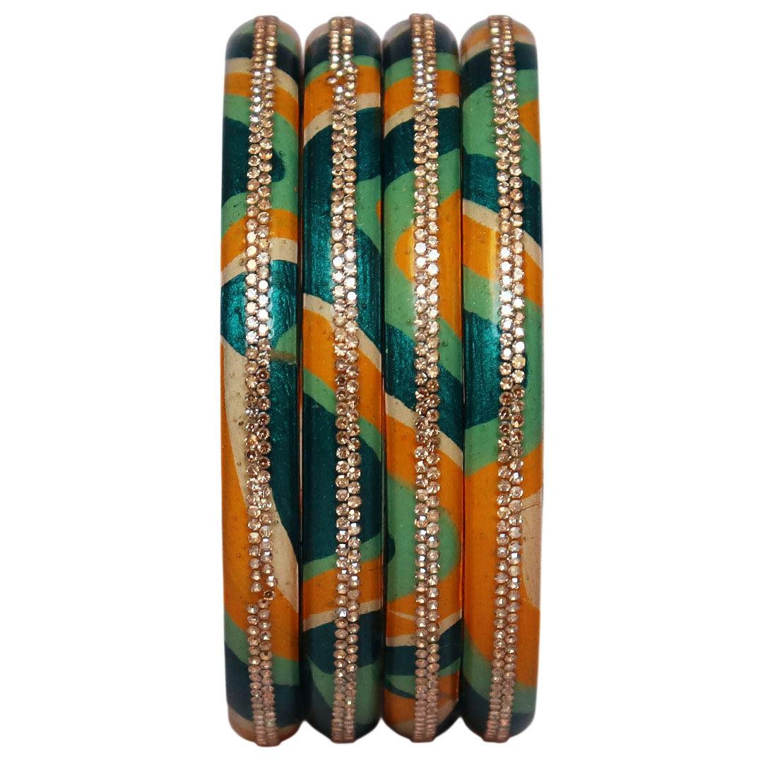 Lac Bangles Set Lahariya Design with Rhinestones Work