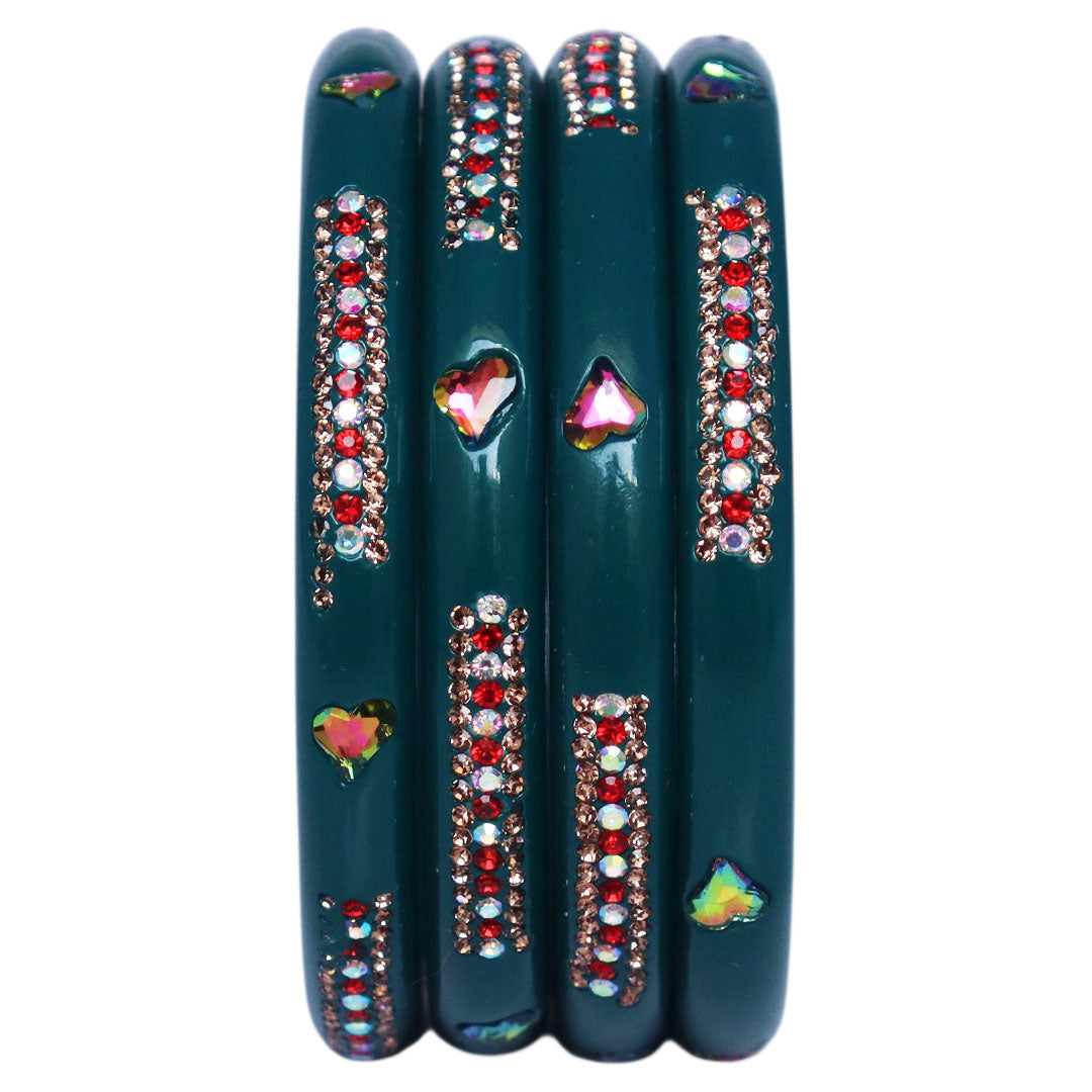 Rajasthani Lac Bangles with Heart Shape Kundan & Rhinestones