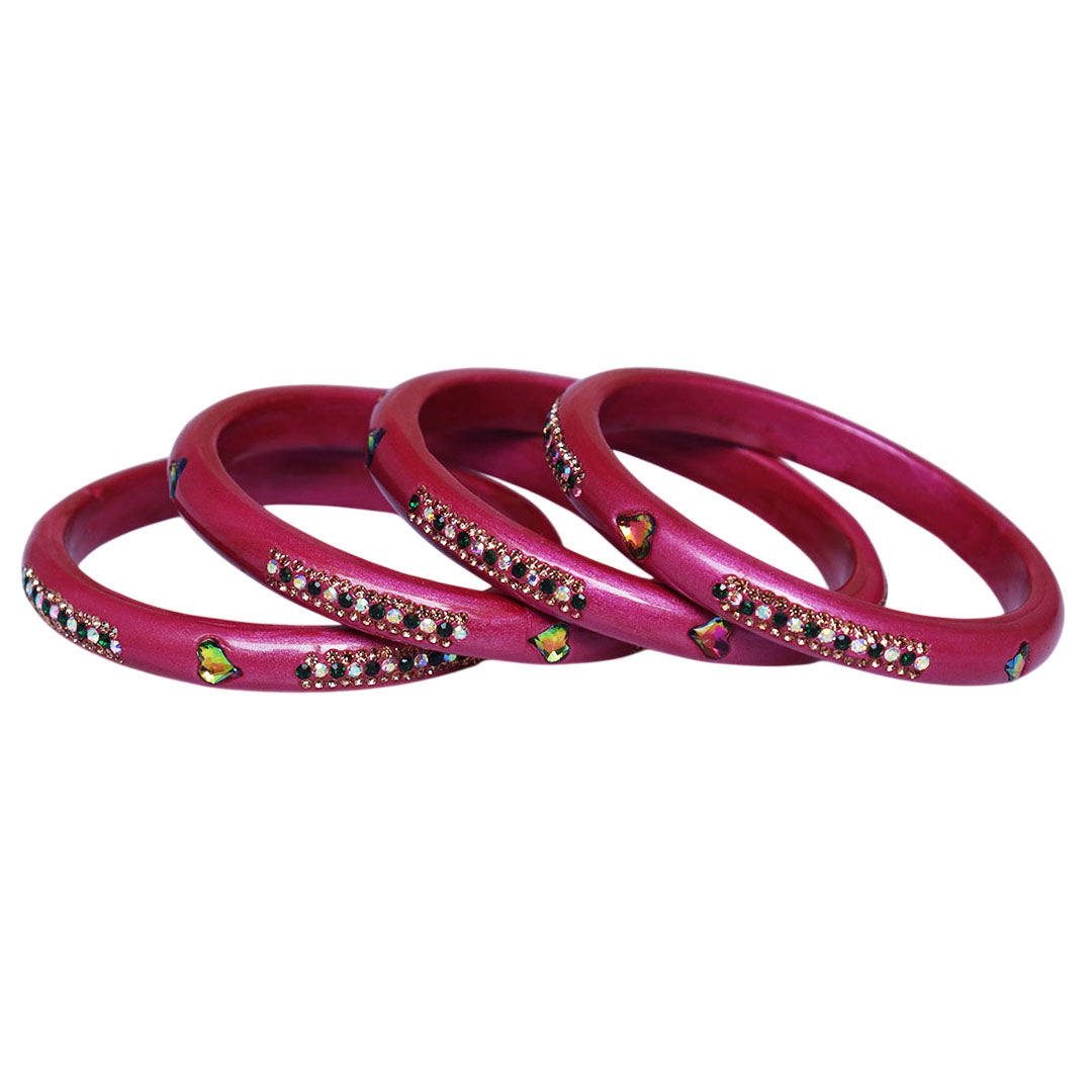 Rajasthani Lac Bangles with Heart Shape Kundan & Rhinestones
