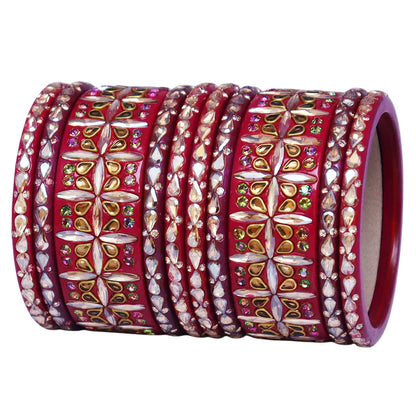 Stylish Short Lac Bangles Set With Latest Kundan-Rhinestones Design