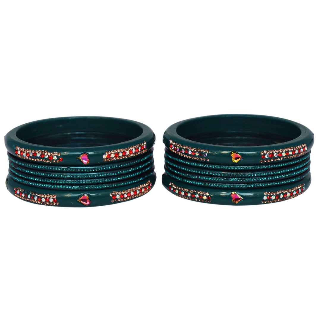 Jaipuri Lac Short Bangles with Heart Shape Kundan & Rhinestones