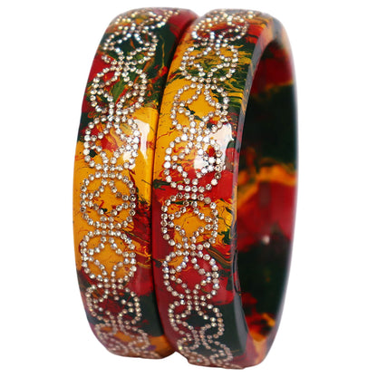 Premium Lac Bangles for Women | Multicolor Marble Finish Rhinestone Traditional Rajasthani Bangles By TAJ BRIDAL STORE