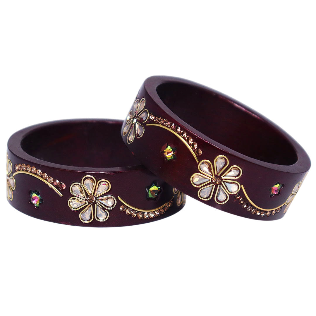Jaipuri Lac Bangles Kundan Rhinestone Flower Designer Kada