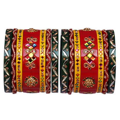 Premium Traditional Lac Chura Set with Kundan & Rhinestones