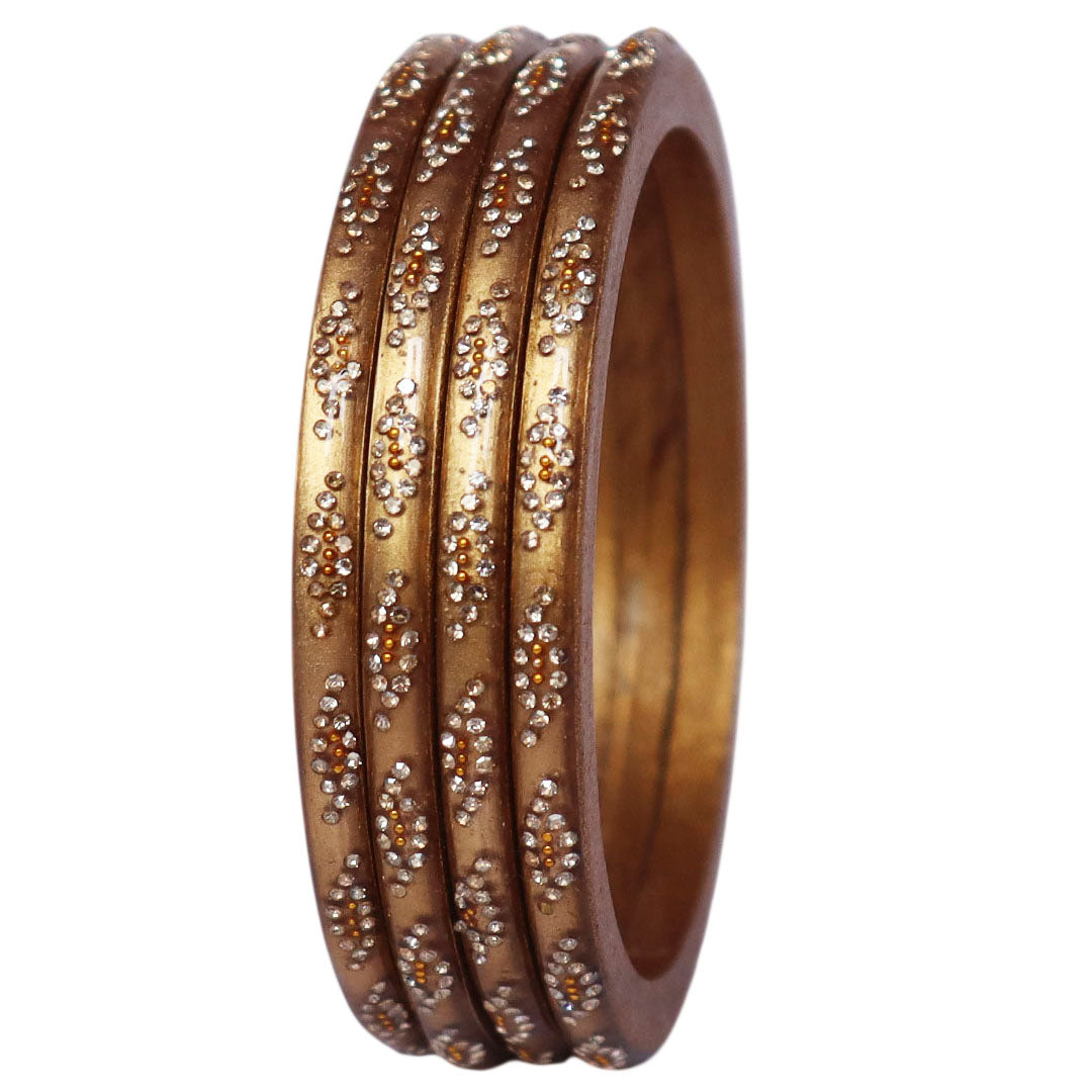 Golden Rajasthani handmade lac bangles with rhinestone stone work