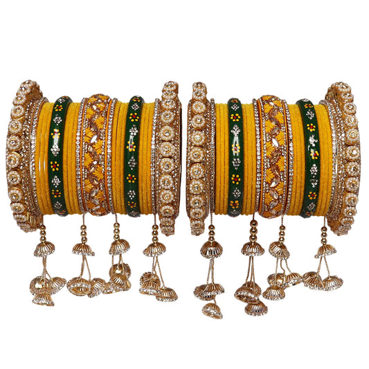 Premium Raksha Bandhan Special Bangles Set in Yellow-Green Combination