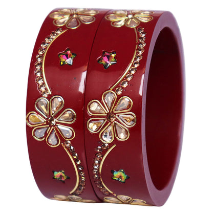 Jaipuri Lac Bangles Kundan Rhinestone Flower Designer Kada