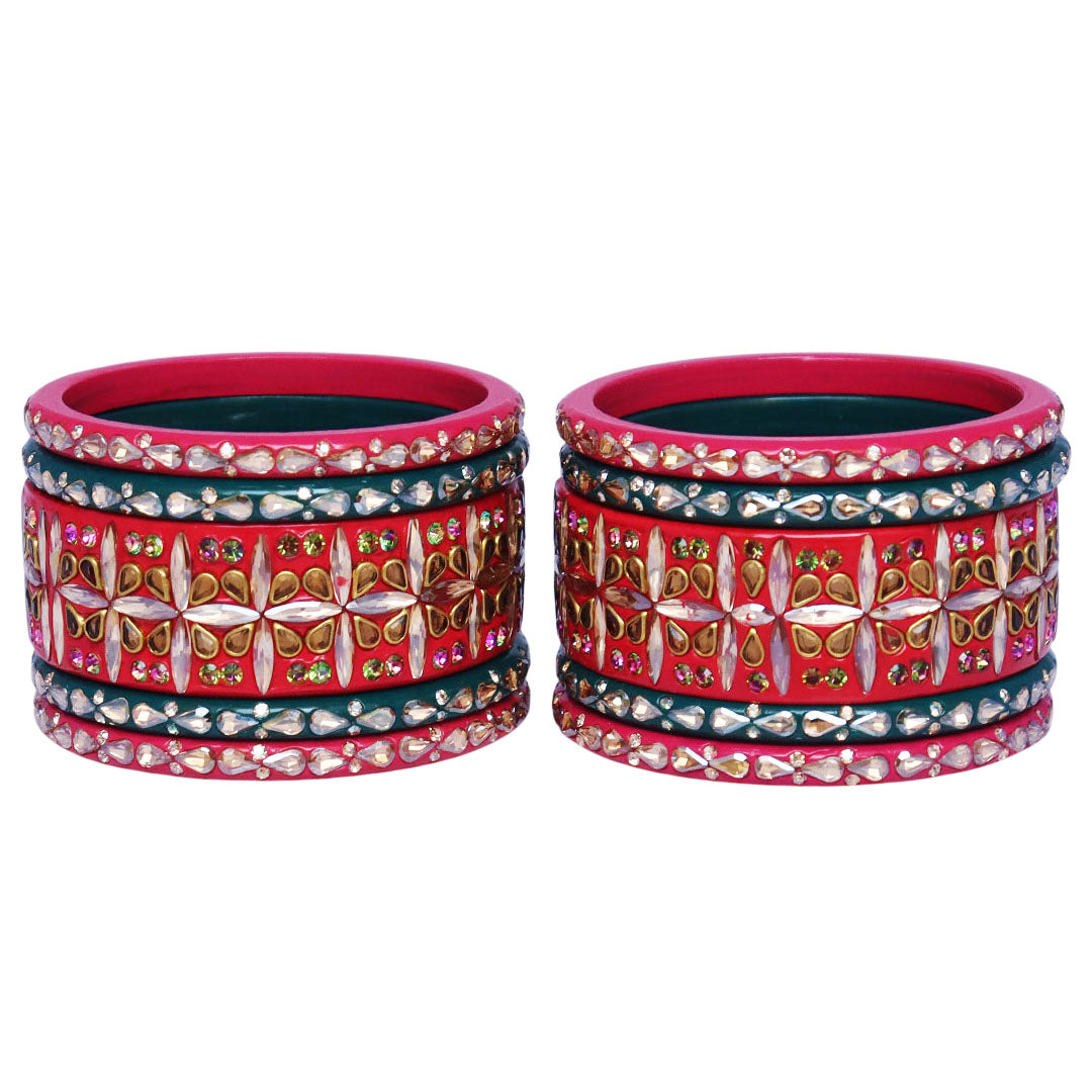 Stylish Short Lac Bangles Set With Latest Kundan-Rhinestones Design