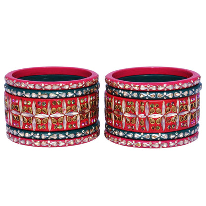 Stylish Short Lac Bangles Set With Latest Kundan-Rhinestones Design