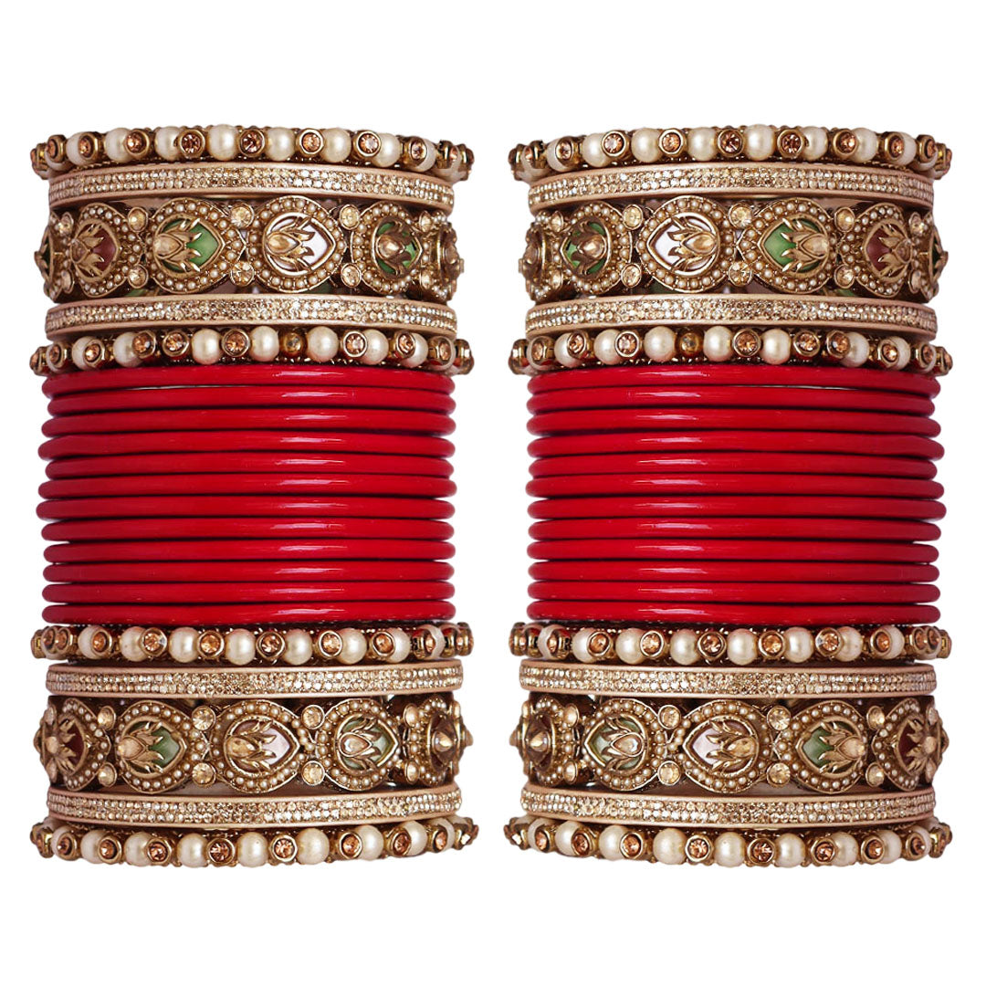 Lac Punjabi Chura Set with Designer Artificial Stone Kada