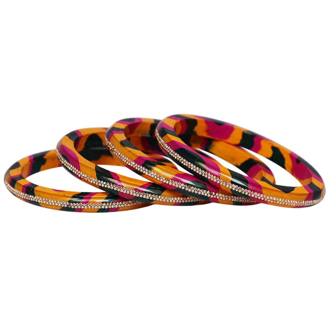 Lac Bangles Set Lahariya Design with Rhinestones Work