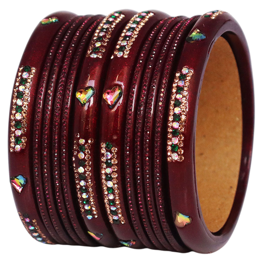 Jaipuri Lac Short Bangles with Heart Shape Kundan & Rhinestones