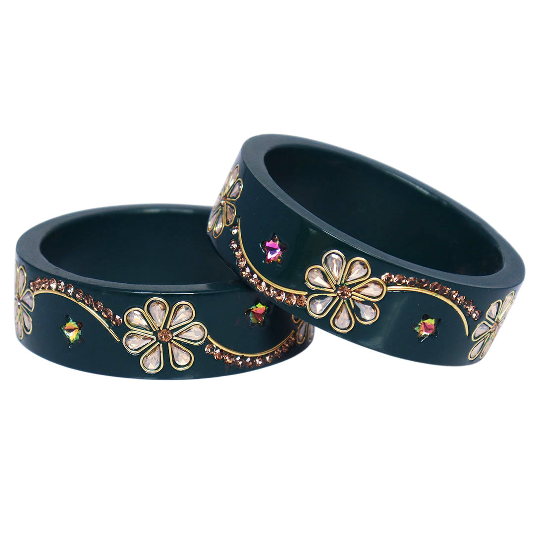 Jaipuri Lac Bangles Kundan Rhinestone Flower Designer Kada