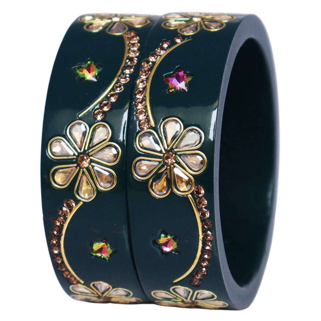 Jaipuri Lac Bangles Kundan Rhinestone Flower Designer Kada
