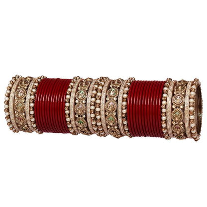 Lac Punjabi Chura Set with Designer Artificial Stone Kada