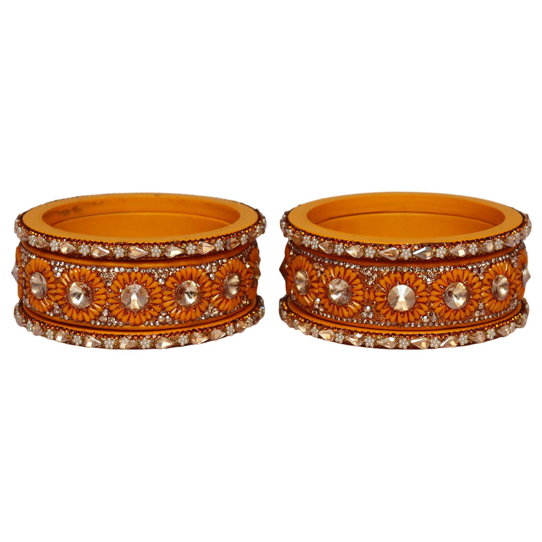 Beautiful Lac Bangles Set with Floral Stone Design for Brides