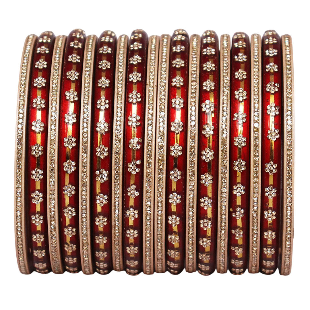 Bridal Rajasthani Lac Bangles Set with Floral Stone Work