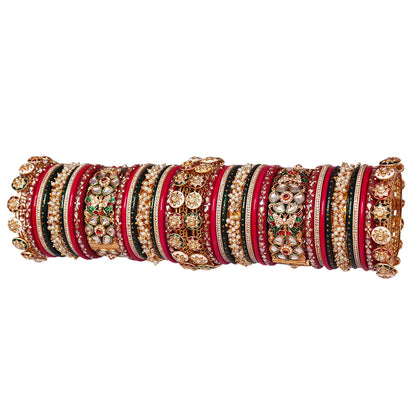 Rajwadi Wedding Chura Set With Luxury Butterfly Kundan Bangles