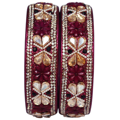 Designer Kundan Lac Bangles with Floral Rhinestones & Pearl Work by TAJ BRIDAL STORE