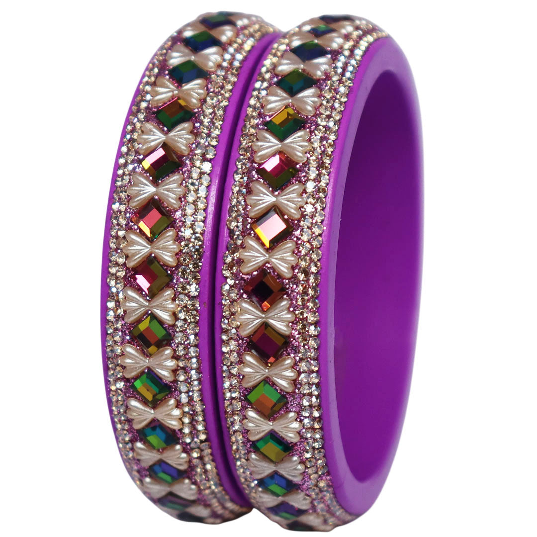 Traditional Rajasthani Pure Lac Kada Bangles for Women with Glossy Rhinestone Finish