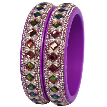 Traditional Rajasthani Pure Lac Kada Bangles for Women with Glossy Rhinestone Finish
