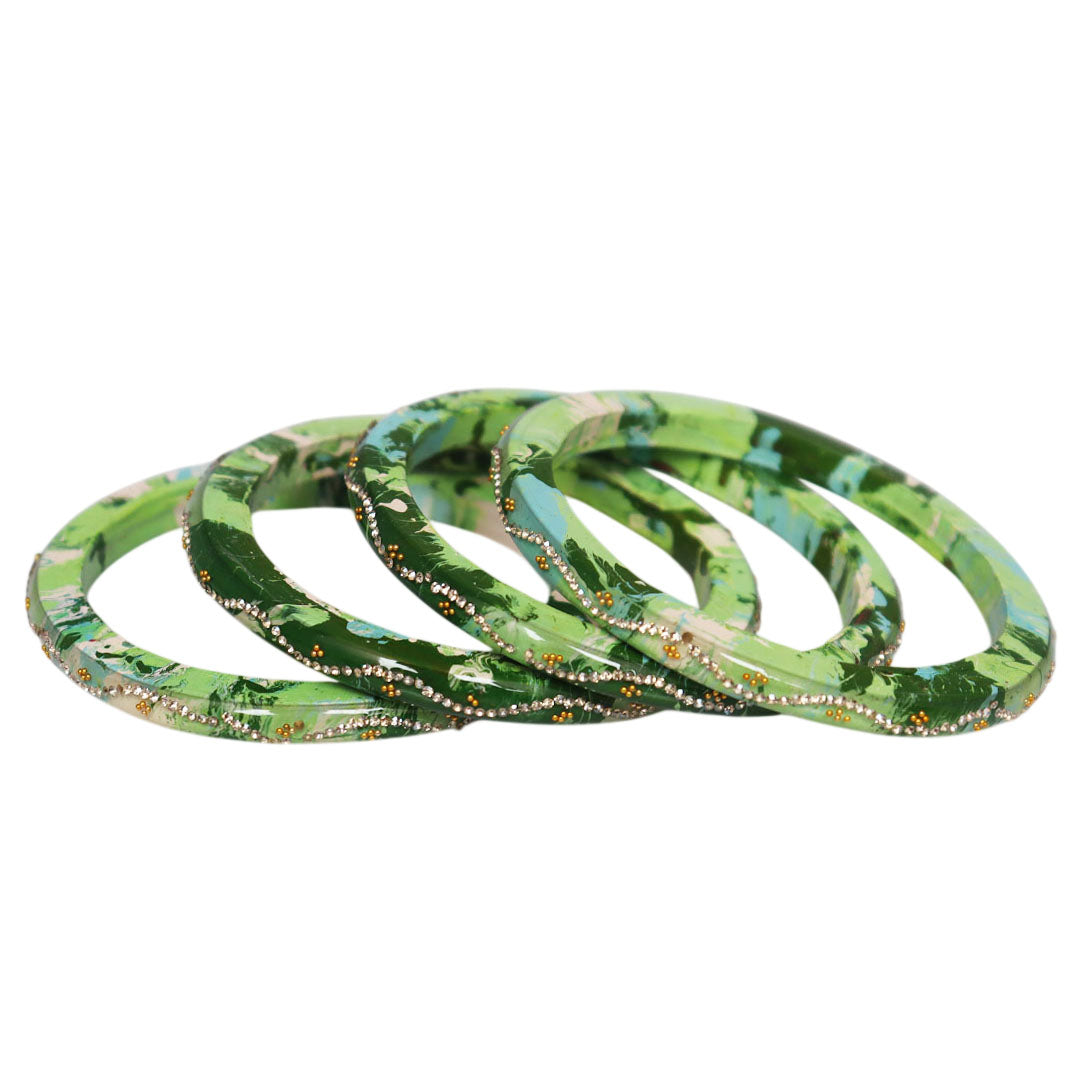 Designer Rajasthani Pure Lac Bangles for Women with Handmade Rhinestone Wave Pattern Glossy Ethnic Bangles Set of 4 by TAJ BRIDAL STORE