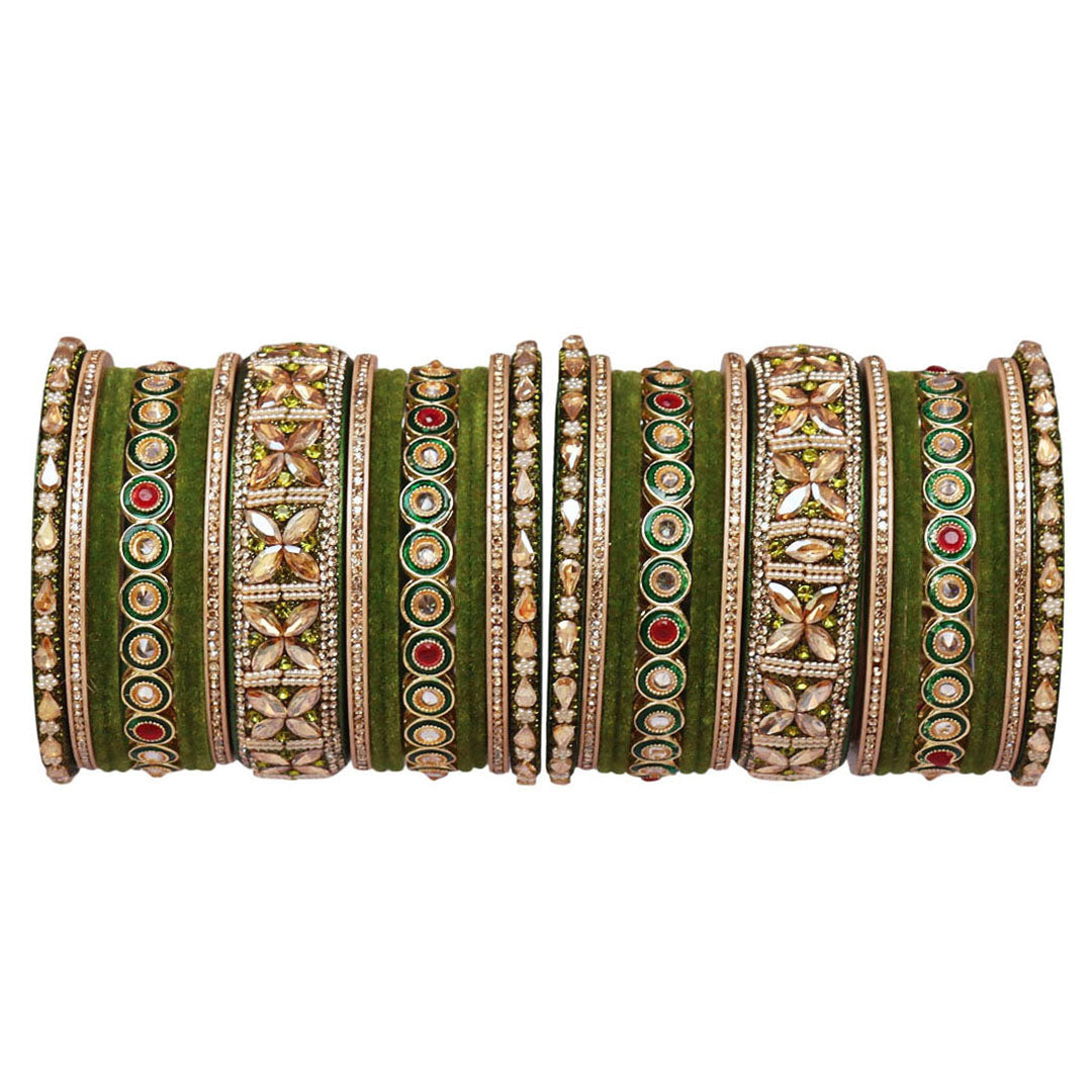 Rajasthani Wedding Chura with Kundan Beads & Velvet Bangles