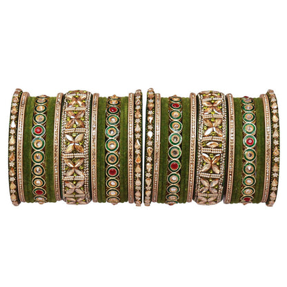 Rajasthani Wedding Chura with Kundan Beads & Velvet Bangles