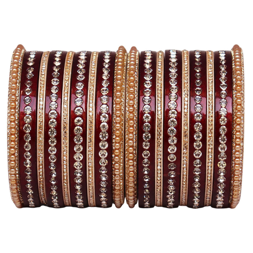 Rajasthani Lac Bangles Set with Rhinestone & Synthetic Beads Work